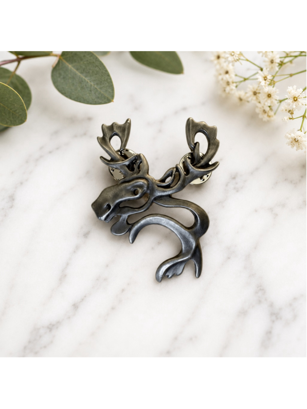 Vintage 2000 Judy Gumm Pewter Moose Head Brooch Pin Wildlife Nature